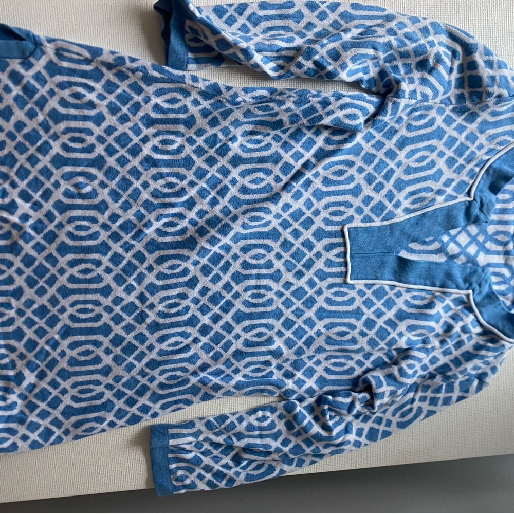 J. McLaughlin Blue and White Geometric Sweater